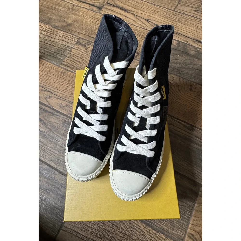 Rhude Bel Airs High Top Canvas Sneakers Black White Crocodile Detail Men's 8 - Picture 2 of 15
